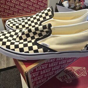 VANS CHECKERBOARD SLIP-ON BLACK / OFF WHITE VN000EYEBWW Men's Size 12 US NEW